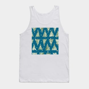 Holiday christmas tree over blue peacock background Tank Top